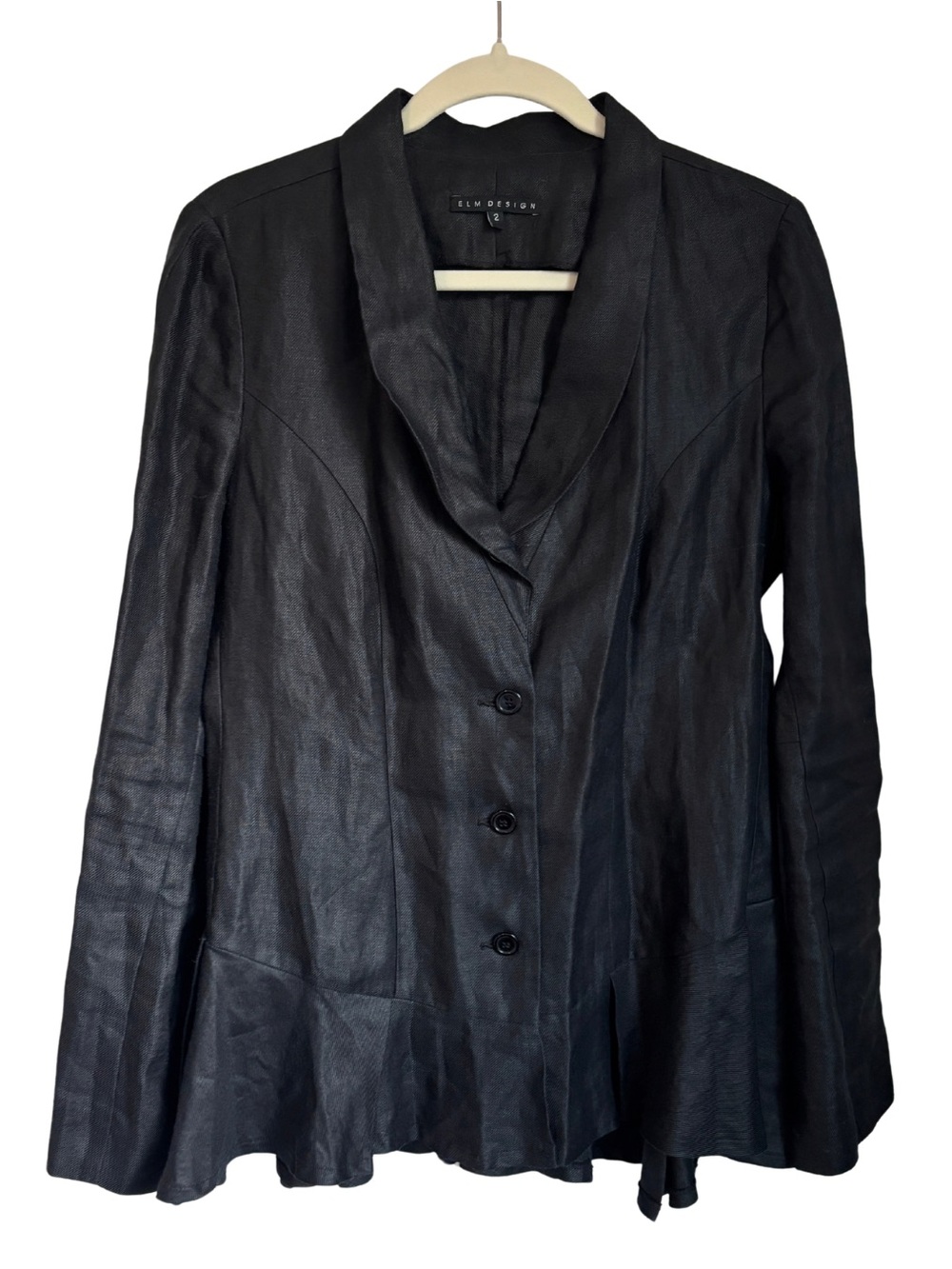 ELM Design Icelandic black ramie (natural fiber) peplum blazer Size M whimsigoth